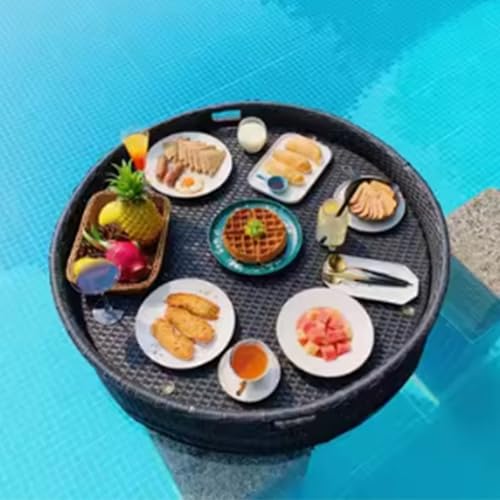 ray Floating Rattan,Swimming Pool Floating,Rattan-geflochtenes Tablett, schwimmender Tabletttisch für den Pool, 60/80 cm, luxuriöser schwimmender Tabletttisch, perfekt für Sandbänke, Spas, Badehä von Yqstinctivefy