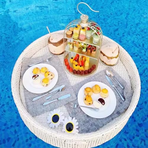 ray Floating Rattan,Swimming Pool Floating,Schwimmender Tabletttisch für Swimmingpool, Schwimmendes Tablett Schwimmender Getränkehalter Schwimmender Erfrischungstisch Tablett, 60 cm/80 cm(Color:Whit von Yqstinctivefy