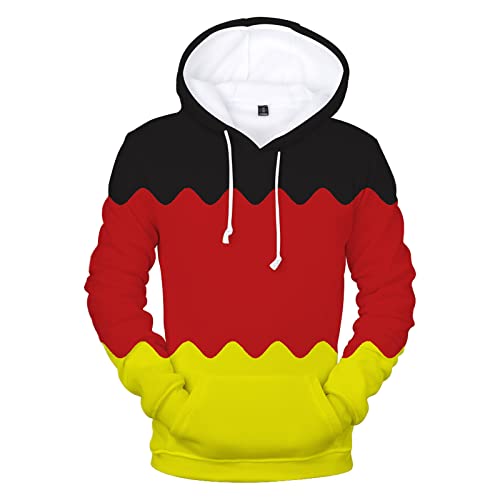 2022 Katar Fußball Weltmeisterschaft Pullover mit Kapuze Langarm Fanshirt Herren Damen Hoodie Stretch Sweatshirts mit Taschen Sport Kapuzenpullover Bedrucken Fussballtrikot 3D Deutschland 1# 3XL von YuanDiann