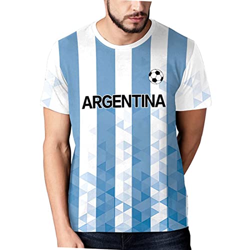 2022 Katar Fußball Weltmeisterschaft T-Shirt 3D Drucken Nationalflagge Kurzarm Rundhalsausschnitt Fanshirt Sport Casual Atmungsaktiv Trikots Shirt für Erwachsene und Kinder Argentinien 2# 2XS von YuanDiann