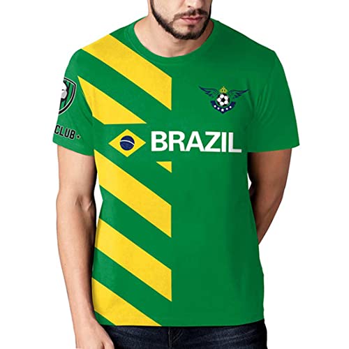 YuanDiann 2022 Katar Fußball Weltmeisterschaft T-Shirt 3D Drucken Nationalflagge Kurzarm Rundhalsausschnitt Fanshirt Sport Casual Atmungsaktiv Trikots Shirt für Erwachsene und Kinder Brasilien 160 von YuanDiann