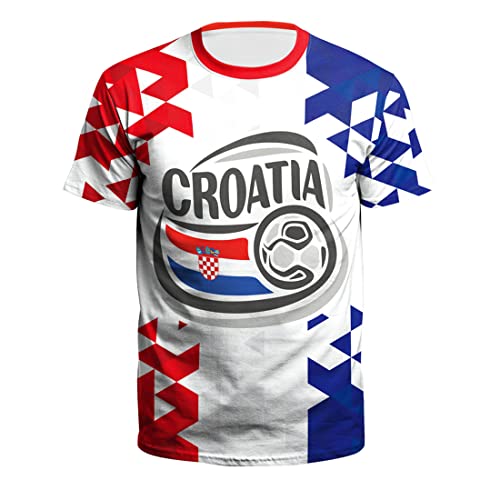 YuanDiann 2022 Katar Fußball Weltmeisterschaft T-Shirt 3D Drucken Nationalflagge Kurzarm Rundhalsausschnitt Fanshirt Sport Casual Atmungsaktiv Trikots Shirt für Erwachsene und Kinder Kroatien 1# M von YuanDiann