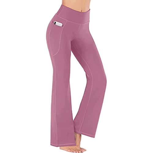 YuanDiann Damen Schlaghose Yogahose, Hohe Taille Bootcut Sporthose Fitness Stretch Komfortabel Hüfte Heben Bauchkontrolle Flared Leggings Rosa XXL von YuanDiann