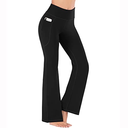 YuanDiann Damen Schlaghose Yogahose, Hohe Taille Bootcut Sporthose Fitness Stretch Komfortabel Hüfte Heben Bauchkontrolle Flared Leggings Schwarz 3XL von YuanDiann