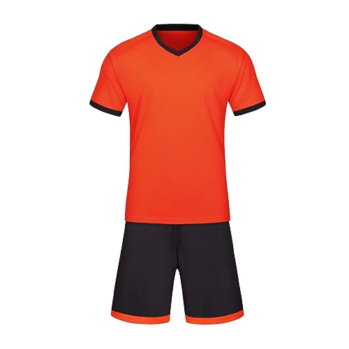 YuanDiann Fußball Trikot 2-teiliges Set Kinder Erwachsener Soccer Wettbewerb Sport Laufen Training Shirts + Shorts Atmungsaktiv Fußballuniform Orange XL von YuanDiann