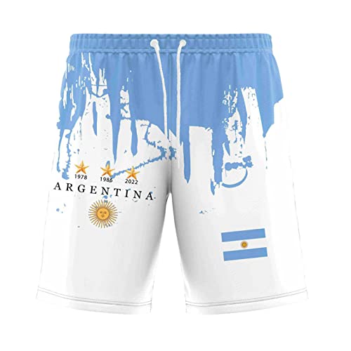 YuanDiann Herren Argentinien Gewinnt Gedenk Shorts 3-Sterne Flaggendruck Sport Freizeit Running 2022 Fußballweltmeisterschaft Atmungsaktiv Fussball Fan Kurz Hose 2# XXL von YuanDiann