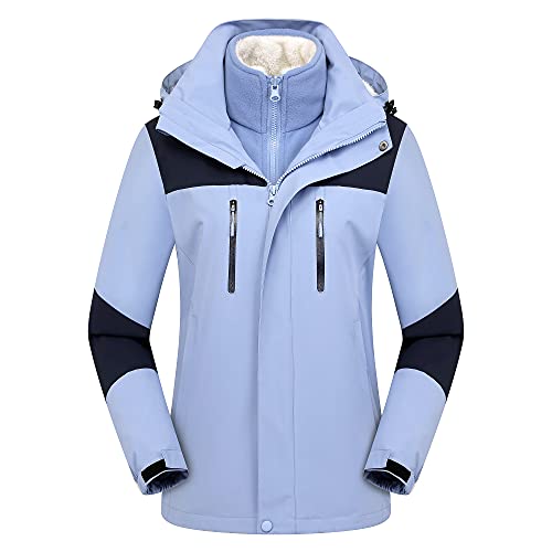YuanDiann Herren Damen 3 In 1 Wanderjacke 2 Teiliges Set, Wasserdicht Winddichte Fleece Gefütterte Mantel mit Kapuze Abnehmbar Verdicken übergangsjacke Trekking Skijacke Damen Wasserblau 4XL YuanDiann Herren Damen 3 In 1 Wanderjacke 2 Teiliges Set, Wasserdicht Winddichte Fleece Gefütterte Mantel mit Kapuze Abnehmbar Verdicken übergangsjacke Trekking Skijacke Damen Wasserblau 4XL von YuanDiann