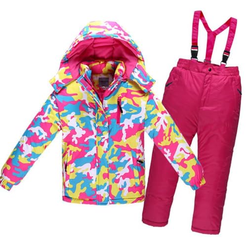 YuanDiann Kinder Skianzug 2 Teiliges Set Skijacke und Skihose Baumwollfüllung Fleece Futter Warm Wasserdicht Snowboarden Jungen Mädchen Schneeanzug für Kinder 110–150 cmRosa Camo 130 von YuanDiann