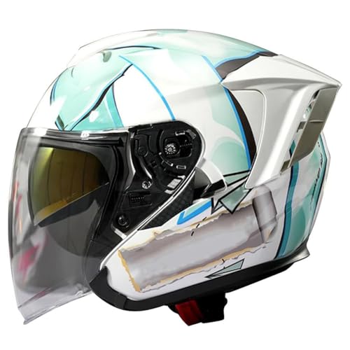 3/4 Motorrad Halbhelm Motorradhelm Roller-Helm DOT/ECE-Zugelassen Deutscher Stil Halbschale Helm Jethelm Mit Doppelvisier Chopper Helm Scooter Helm 8,L:56-57CM von YuanLiang