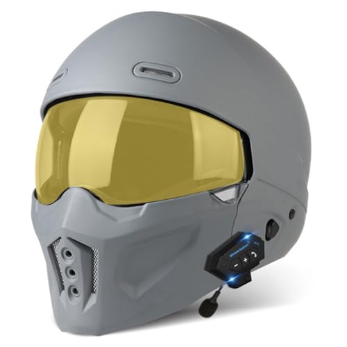 Adults Integralhelm Motorradhelm Mit Bluetooth DOT/ECE-Zulassung 3/4 Offener Helm Mopedhelm Scooter Chopper Helm Mit Sonnenblende Modularer Motocross Helm Sturzhelm 4,XL:61-62CM von YuanLiang