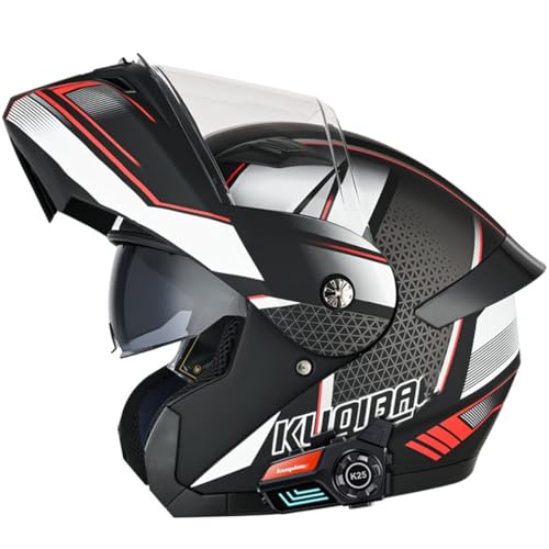 Bluetooth Klapphelm Motorradhelm Für Motorräder Integrierter Motorrad Helm DOT/ECE Zertifizier Integralhelm Rennhelme Für Damen Und Herren Mit Doppelvisier Vollvisierhelm 1,L:59-60CM von YuanLiang