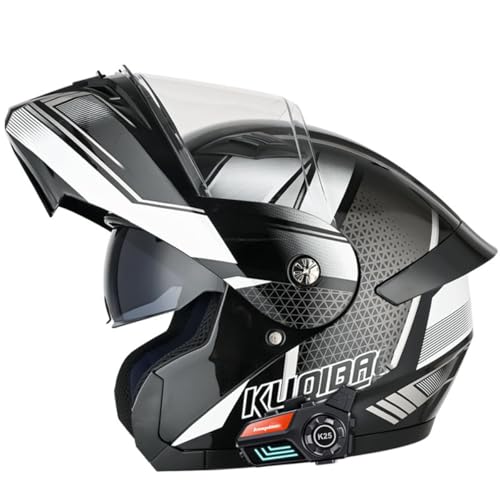 Bluetooth Klapphelm Motorradhelm Für Motorräder Integrierter Motorrad Helm DOT/ECE Zertifizier Integralhelm Rennhelme Für Damen Und Herren Mit Doppelvisier Vollvisierhelm 3,M:57-58CM von YuanLiang