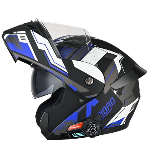 Bluetooth Klapphelm Motorradhelm Für Motorräder Integrierter Motorrad Helm DOT/ECE Zertifizier Integralhelm Rennhelme Für Damen Und Herren Mit Doppelvisier Vollvisierhelm 9,XXL:63-64CM von YuanLiang