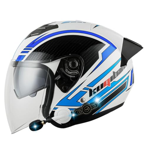 Bluetooth Motorrad Jethelm Retro Halbhelm Deutschen Stil 3/4 Rollerhelm Erwachsene Mit Doppelvisier Motorradhelm Halbschalenhelm DOT/ECE-Zugelassen Für Cruiser Moped Scooter 5,XXL:63-64CM von YuanLiang