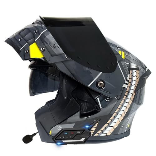 Bluetooth Motorradhelm Motorrad Klapphelm Modularer Helm Mit Doppelvisier Vollvisierhelm Sturzhelm Für Männer Frauen ECE Zertifiziert Integralhelm Für Automatische Antwort 5,S:55-56CM von YuanLiang