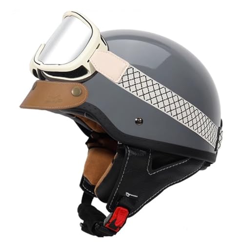 Halbhelme Motorradhelm Halbschalenhelm Mit DOT/ECE-Zulassung Brain-Cap Jethelm Rollerhelm Scooter-Helm Für Damen Und Herren Mit Schutzbrille Offenem Helm Sturzhelm 8,L:59-60CM von YuanLiang