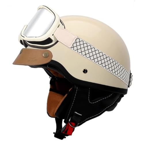 Halbhelme Motorradhelm Halbschalenhelm Mit DOT/ECE-Zulassung Brain-Cap Jethelm Rollerhelm Scooter-Helm Für Damen Und Herren Mit Schutzbrille Offenem Helm Sturzhelm 9,XL:61-62CM von YuanLiang