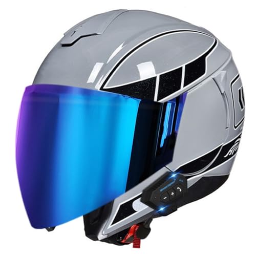 Halbschalenhelm Mit DOT/ECE Zugelassen Brain-Cap Halbschale Jethelm Roller-Helm Scooter-Helm Retro Half Helm Mit Built-In Visier Offener Helm Für Cruiser Chopper Biker Moped 15,XXL:63-64CM von YuanLiang