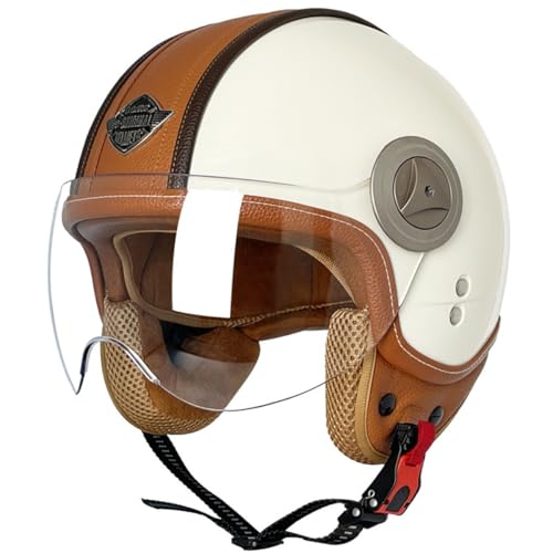 Halbschalenhelm Mit ECE Zulassungiber Brain-Cap JetHelm Roller-Helm Scooter-Helm Retro Half Helm Mit Visier Halbhelme Motorradhelm Für Herren Und Damen Cruiser Biker Moped 1,XL:61-62CM von YuanLiang