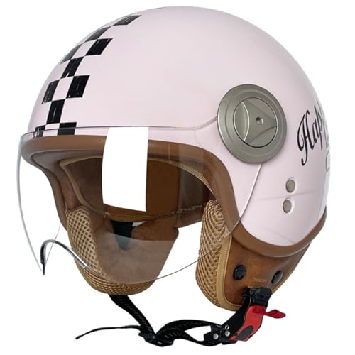 Halbschalenhelm Mit ECE Zulassungiber Brain-Cap JetHelm Roller-Helm Scooter-Helm Retro Half Helm Mit Visier Halbhelme Motorradhelm Für Herren Und Damen Cruiser Biker Moped 10,L:59-60CM von YuanLiang