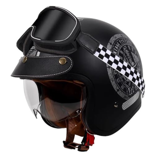 Jethelm Vintage Motorradhelm Open Face Helm Winddichter Motorrad Roller Helm Mit Sonnenblende Brille Jethelm Scooter Helm Für Damen Und Herren ECEDOT Zertifiziert 6,XXL:63-64CM von YuanLiang