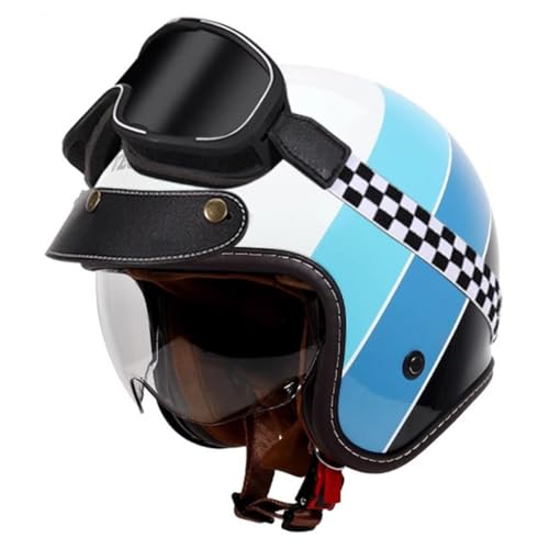 Jethelm Vintage Motorradhelm Open Face Helm Winddichter Motorrad Roller Helm Mit Sonnenblende Brille Jethelm Scooter Helm Für Damen Und Herren ECEDOT Zertifiziert 8,L:59-60CM von YuanLiang