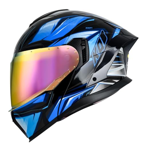 Klapphelm Motorradhelm Für Damen Herren Mit Doppelvisier Outdoor Motocross Helm Sturzhelm DOT/ECE Zertifiziert Integralhelm Racing Helm Modularer Helm Vollvisierhelm 20,L:59-60CM von YuanLiang