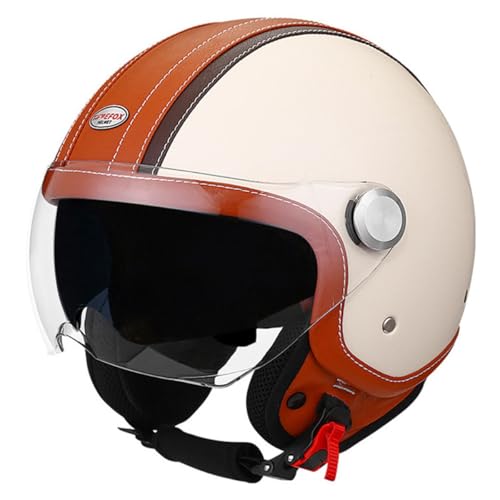 Motorrad Halbhelm Retro Motorradhelm DOT/ECE-Zulassung Brain-Cap Halbschale Jethelme Mit Built-In Visier Rollerhelm Cruiser Chopper Offener Helm Für Damen Herren Erwachsene 8,XL:61-62CM von YuanLiang