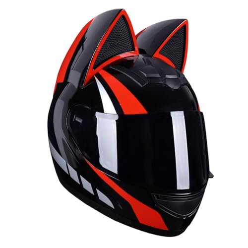 Motorradhelm Cool Katzenohren Integralhelme DOT/ECE Zertifiziert Vollvisierhelm Motorrad Schutzhelm Mit Sonnenblende Integrierter Helm Motocross Helm Für Männer Und Frauen 7,L:57-59CM von YuanLiang