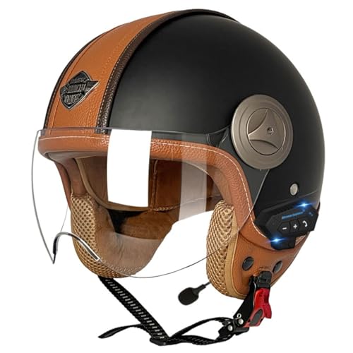 Motorradhelm Halbschalenhelm 3/4 Bluetooth Helm DOT/ECE-Zulassung Retro Jethelme Männer Frauen Mit Visier Bluetooth Motorrad Halbhelme for Bike Cruiser Moped Scooter 4,XXL:63-64CM von YuanLiang