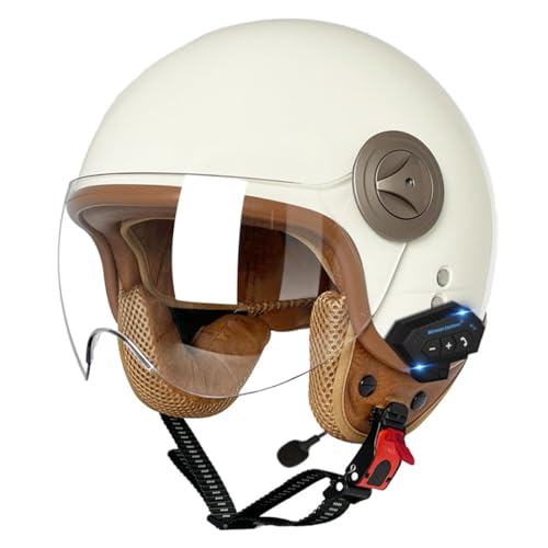 Motorradhelm Halbschalenhelm 3/4 Bluetooth Helm DOT/ECE-Zulassung Retro Jethelme Männer Frauen Mit Visier Bluetooth Motorrad Halbhelme for Bike Cruiser Moped Scooter 9,M:57-58CM von YuanLiang