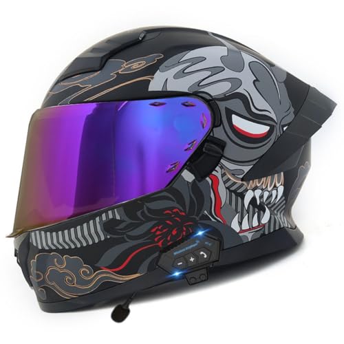 Motorradhelm Integriertem Mit Bluetooth DOT/ECE Zertifiziert Motocross Helm Für Damen Herren Mit Doppelvisier Vollvisierhelm Sturzhelm Für Automatische Reaktion 21,M:57-58CM von YuanLiang