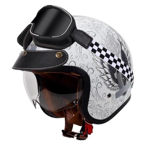 Motorradhelm Jethelm 3/4 Helm ECEDOT Zertifizierung Motorrad Helm Scooter Helm Rollerhelm Jet-Helm Mit Visier+Brille Offenem Helm Für Cruiser Chopper Biker Moped 3,XL:61-62CM von YuanLiang