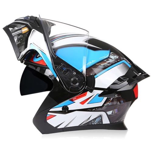 Motorradhelm Klapphelm Integralhelm Rollerhelm Mit Doppelvisier Sonnenblende Modularer Vollhelm Offroad Motorrad Helm Für Damen Herren DOT/ECE Zertifiziert Motocross Helm 1,M:57-58CM von YuanLiang