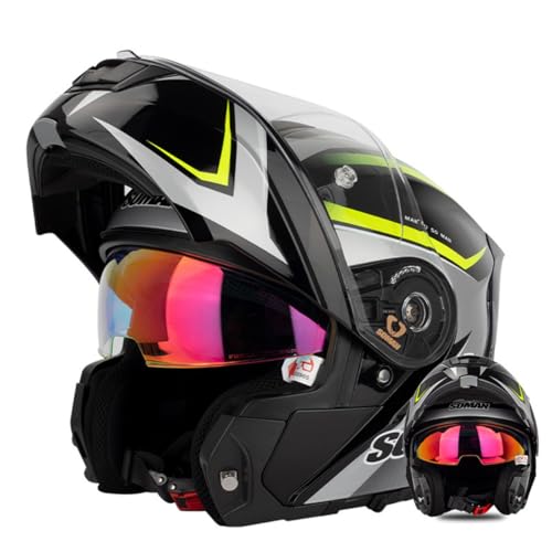 Motorradhelm Klapphelm Mit Doppelvisier Modularer Helm Integralhelm Motorrad Helm Rollerhelm DOT/ECE Zertifiziert Flip Vollvisierhelm Schutzhelm Für Erwachsene Frauen Männer 5,XXL:63-64CM von YuanLiang