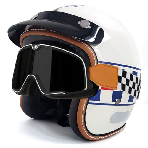 Motorradhelm Motorrad Halbhelme Jethelm Braincap Scooter Helm ECE/DOT-Zertifizierung Retro Rollerhelm Bike Moped Helm Mit Brille Halbschalenhelm Für Erwachsene Damen Herren 4,L:59-60CM von YuanLiang