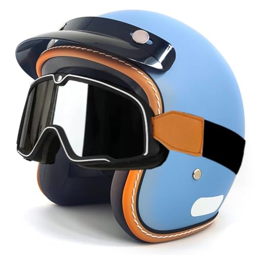 Motorradhelm Motorrad Halbhelme Jethelm Braincap Scooter Helm ECE/DOT-Zertifizierung Retro Rollerhelm Bike Moped Helm Mit Brille Halbschalenhelm Für Erwachsene Damen Herren 5,S:55-56CM von YuanLiang