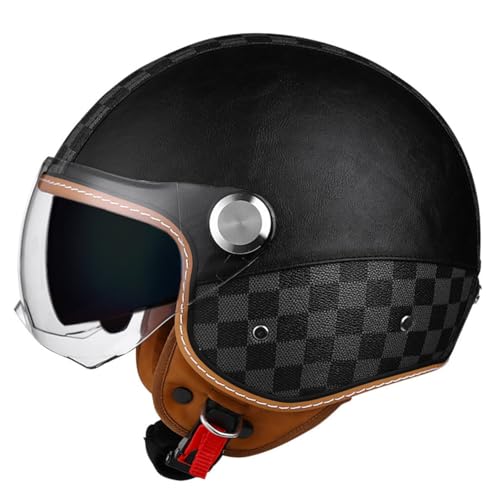 Retro Halbschalenhelm Deutscher Stil Motorradhelm DOT/ECE-Zulassung Jethelm Roller-Helm Damen Und Herren Mit Schnellverschluss-Schnalle Offener Helm Für Cruiser Scooter ATV 8,XXL:63-64CM von YuanLiang