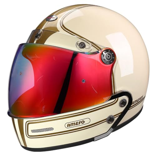 Retro Jethelm Motorradhelm Rollerhelm Mit Visier 3/4 Abnehmbarer Kombihelm Lokomotive Halbhelme DOT/ECE-Zertifizierung Halbschalenhelm Scooter Helm Für Herren Und Damen 42,L:59-60CM von YuanLiang