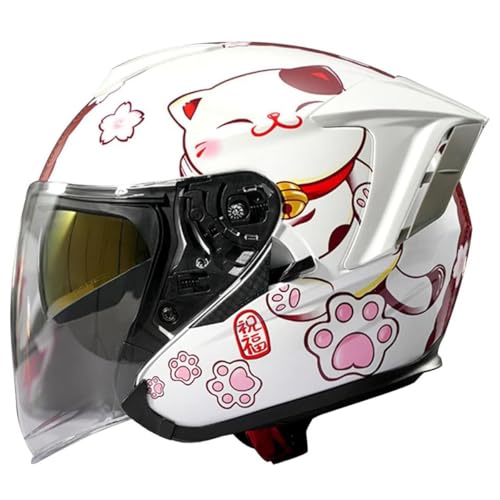 Retro Motorrad Halbhelme Motorradhelm DOT/ECE-Zertifizierung Jethelm Halbschalenhelm Für Herren Und Damen Mit Built-In Visier Offenem Helm Für Cruiser Biker Moped Scooter 4,M:54-56CM von YuanLiang