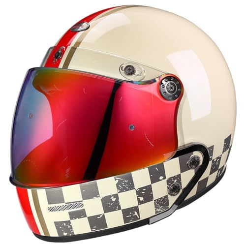 Retro Motorrad Halbhelme Motorradhelm Für Herren Damen DOT/ECE-Zertifizierung 3/4 Jethelm Halbschalenhelm Mit Visier Scooter Offenem Helm Roller-Helm Abnehmbares Kinn 13,XL:61-62CM von YuanLiang