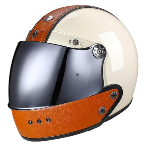 Retro Motorrad Halbhelme Motorradhelm Für Herren Damen DOT/ECE-Zertifizierung 3/4 Jethelm Halbschalenhelm Mit Visier Scooter Offenem Helm Roller-Helm Abnehmbares Kinn 2,XL:61-62CM von YuanLiang