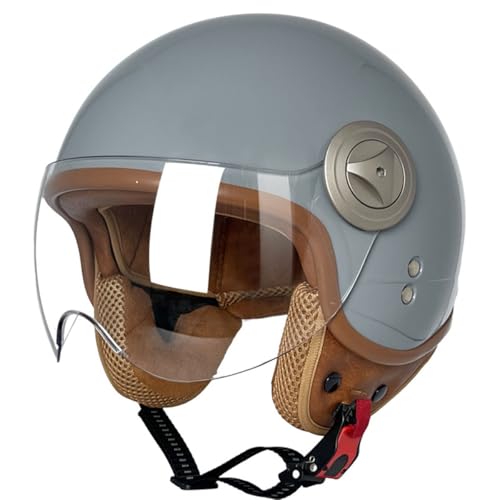 Retro Motorrad Halbhelme Motorradhelm Für Herren Damen DOT/ECE-Zertifizierung Jethelm Halbschalenhelm Braincap Mit Visier Für Bike Cruiser Chopper Moped Scooter Offenem Helm 14,M:57-58CM von YuanLiang