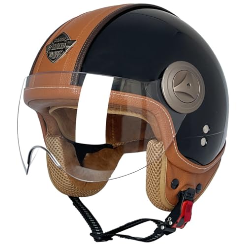 Retro Motorrad Halbhelme Motorradhelm Für Herren Damen DOT/ECE-Zertifizierung Jethelm Halbschalenhelm Braincap Mit Visier Für Bike Cruiser Chopper Moped Scooter Offenem Helm 7,XXL:63-64CM von YuanLiang