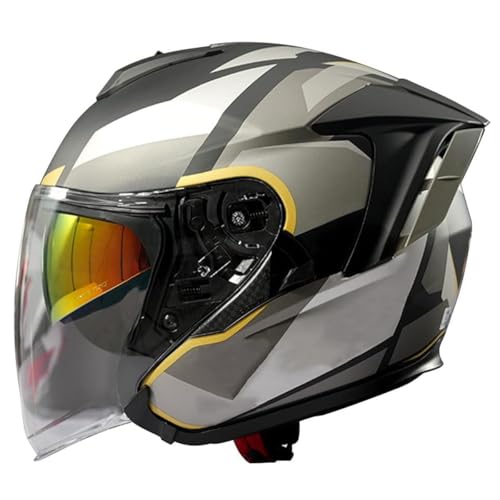 Retro Motorrad Halbhelme Motorradhelm Für Herren Und Damen DOT/ECE-Zertifizierung Jethelm Halbschalenhelm Braincap Mit Doppelvisier Moped Scooter Offenem Helm 5,M:54-56CM von YuanLiang