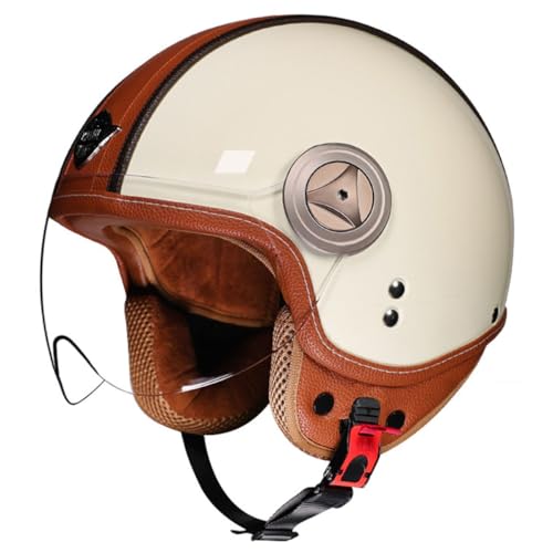 Retro Motorrad Helm Jethelm Roller-Helm DOT/ECE-Zertifizierter Brain-Cap Offenem Motorradhelm Für Herren Und Damen Mit Sonnenblende Halbschalenhelm Halbhelme Schutzhelm 1,XL:61-62CM von YuanLiang