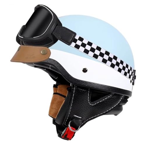 Retro Motorrad Helm Jethelme Rollerhelm Sturzhelm DOT/ECE-Zertifizierter Brain-Cap Offenem Motorradhelm Mit Schutzbrille Scooter-Helm for Jugendliche Männer Frauen 10,L:59-60CM von YuanLiang