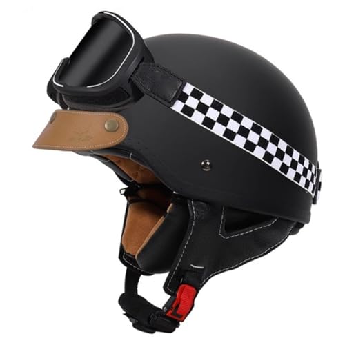 Retro Motorrad Helm Jethelme Rollerhelm Sturzhelm DOT/ECE-Zertifizierter Brain-Cap Offenem Motorradhelm Mit Schutzbrille Scooter-Helm for Jugendliche Männer Frauen 3,4XL:67-68CM von YuanLiang