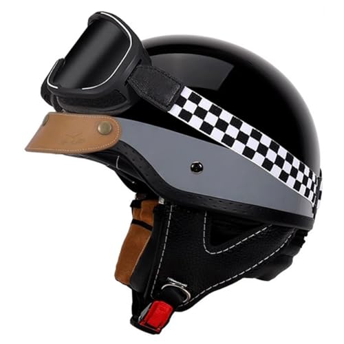 Retro Motorrad Helm Jethelme Rollerhelm Sturzhelm DOT/ECE-Zertifizierter Brain-Cap Offenem Motorradhelm Mit Schutzbrille Scooter-Helm for Jugendliche Männer Frauen 9,M:57-58CM von YuanLiang