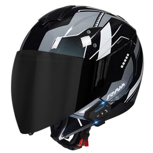 Retro Motorradhelm Jethelm Roller-Helm Deutscher Stil Halbschale Helm Herren Und Damen DOT/ECE Zugelassen Vintage Motorrad Halbhelme Scooter-Helm Mit Built-In Visier 4,M:57-58CM von YuanLiang